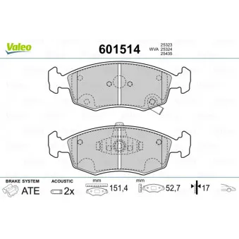 Jeu de 4 plaquettes de frein avant VALEO OEM 68102483AA