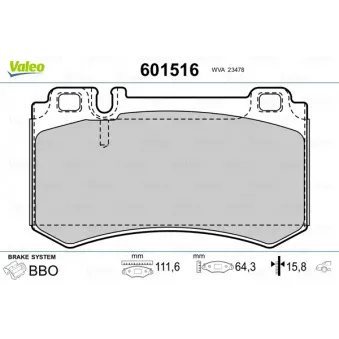 Jeu de 4 plaquettes de frein arrière VALEO OEM A0054206720