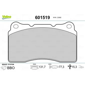 VALEO 601519 - Jeu de 4 plaquettes de frein avant