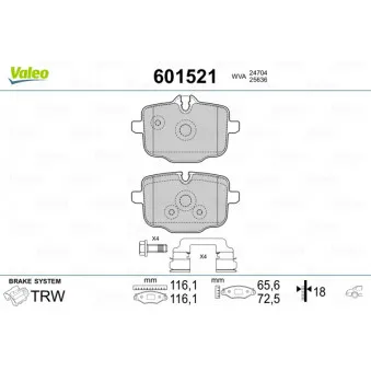 VALEO 601521 - Jeu de 4 plaquettes de frein arrière