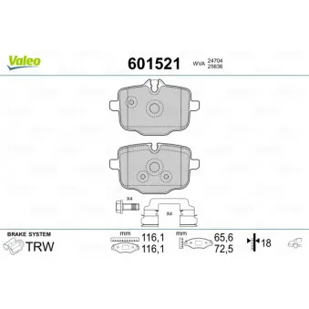 Jeu de 4 plaquettes de frein arrière VALEO OEM 34216870552