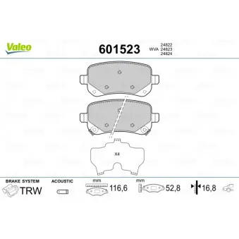 VALEO 601523 - Jeu de 4 plaquettes de frein arrière