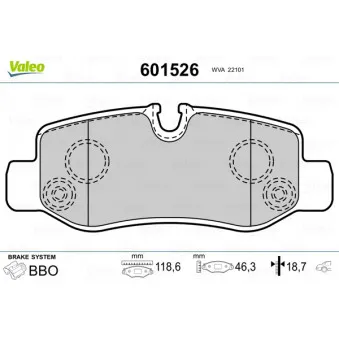 VALEO 601526 - Jeu de 4 plaquettes de frein arrière