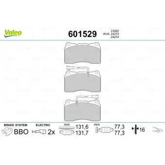 VALEO 601529 - Jeu de 4 plaquettes de frein avant