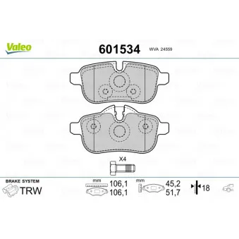 Jeu de 4 plaquettes de frein arrière VALEO OEM 34216788275