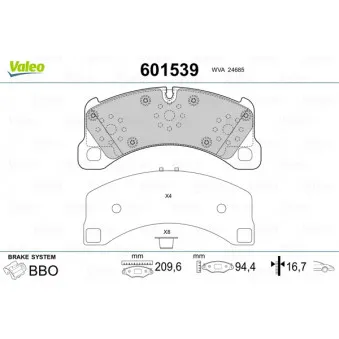 Jeu de 4 plaquettes de frein avant VALEO OEM 95835193930