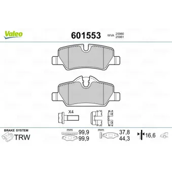 Jeu de 4 plaquettes de frein arrière VALEO OEM 34216871299