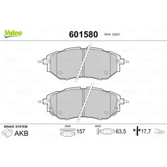 VALEO 601580 - Jeu de 4 plaquettes de frein avant