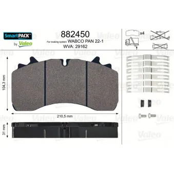 Jeu de 4 plaquettes de frein avant VALEO 882450 pour IVECO P/PA 330-30 HT - 305cv