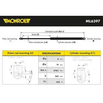 Vérin de hayon, de coffre MONROE OEM 5C5827550A