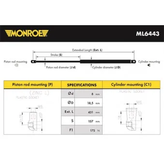 Vérin, capot-moteur MONROE OEM 51237329410