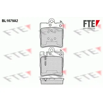 Jeu de 4 plaquettes de frein arrière FTE BL1679A2 pour MAN F2000 CLC 200 Kompressor - 184cv