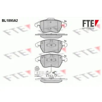 Jeu de 4 plaquettes de frein avant FTE BL1895A2 pour VOLKSWAGEN TOURAN 1.4 TSI - 140cv