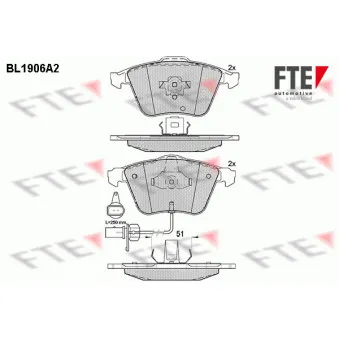 Jeu de 4 plaquettes de frein avant FTE BL1906A2 pour AUDI A6 4.2 FSI quattro - 350cv