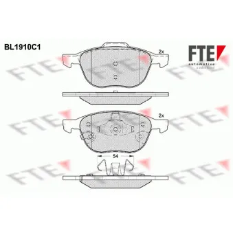 Jeu de 4 plaquettes de frein avant FTE BL1910C1 pour FORD C-MAX 1.0 EcoBoost - 100cv