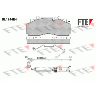Jeu de 4 plaquettes de frein avant FTE BL1944E4 pour DAF LF FT 310 - 314cv