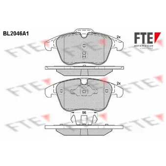 Jeu de 4 plaquettes de frein avant FTE BL2046A1 pour FORD MONDEO 2.0 Flexifuel - 145cv
