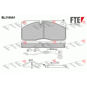 Jeu de 4 plaquettes de frein avant FTE BL2195A1 pour FORD Cargo 1113 - 128cv