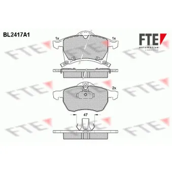 Jeu de 4 plaquettes de frein avant FTE BL2417A1 pour OPEL ASTRA 1.7 CDTI - 80cv