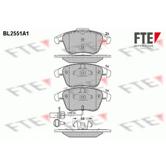 Jeu de 4 plaquettes de frein avant FTE BL2551A1 pour AUDI A5 2.0 TFSI quattro - 224cv