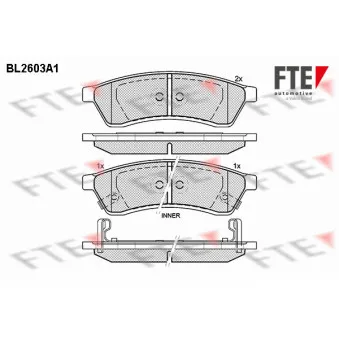 Jeu de 4 plaquettes de frein arrière FTE OEM 96475028