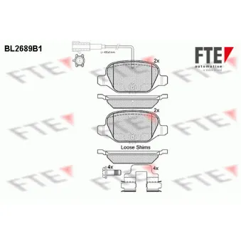Jeu de 4 plaquettes de frein arrière FTE OEM 77365858