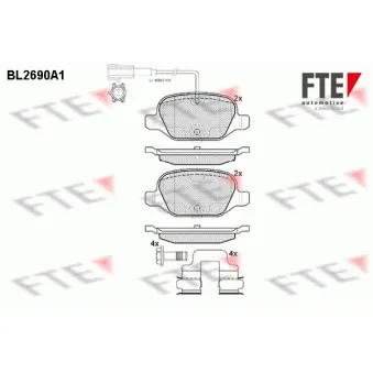 Jeu de 4 plaquettes de frein arrière FTE OEM 71770110