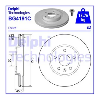DELPHI BG4191C - Jeu de 2 disques de frein avant