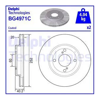 DELPHI BG4971C - Jeu de 2 disques de frein avant