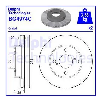 DELPHI BG4974C - Jeu de 2 disques de frein avant