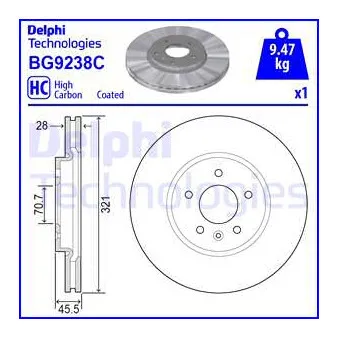 DELPHI BG9238C - Jeu de 2 disques de frein avant