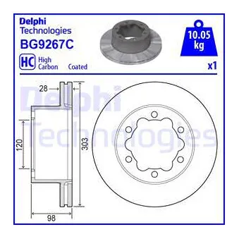 DELPHI BG9267C - Jeu de 2 disques de frein arrière