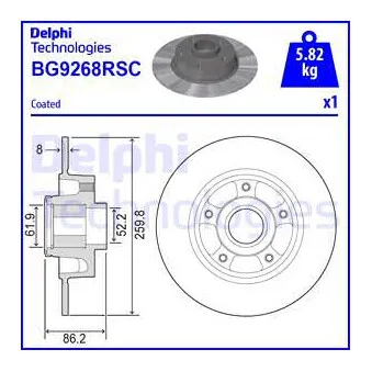 DELPHI BG9268RSC - Jeu de 2 disques de frein arrière