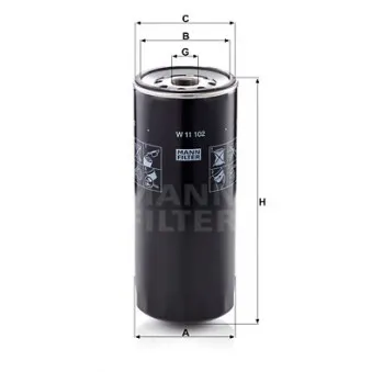 Filtre à huile MANN-FILTER W 11 102 pour IVECO MK 110-13 A - 131cv