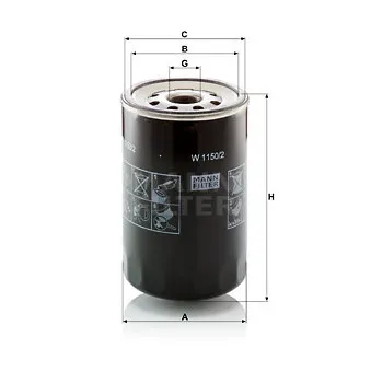 Filtre à huile MANN-FILTER W 1150/2 pour NEW HOLLAND Series 90 160-90 - 160cv