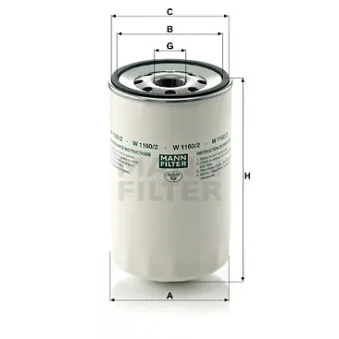 Filtre à huile MANN-FILTER W 1160/2 pour RENAULT TRUCKS MIDLINER S150,09B - 150cv