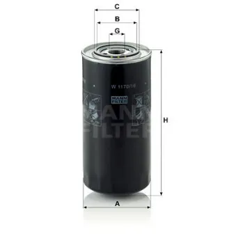 Filtre à huile MANN-FILTER W 1170/16 pour IVECO P/PA 330-30 HT - 305cv