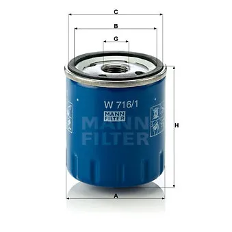 Filtre à huile MANN-FILTER W 716/1 pour CITROEN C3 1.2 VTi 82 LPG - 82cv