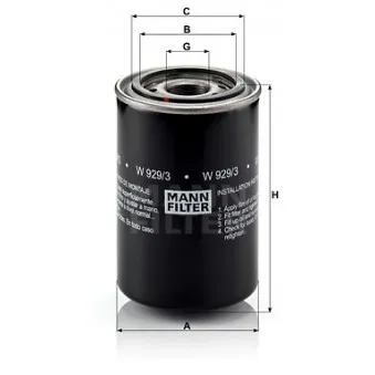 Filtre à huile MANN-FILTER W 929/3 pour VOLVO F10 F 10/280 - 280cv
