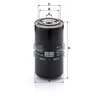 Filtre à huile MANN-FILTER W 938 pour VOLKSWAGEN TRANSPORTER - COMBI 2.5 Syncro - 110cv