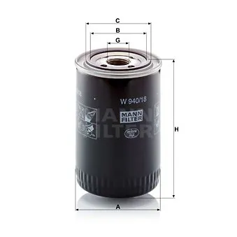 Filtre à huile MANN-FILTER W 940/18 pour DEUTZ-FAHR DX 3,50 - 60cv