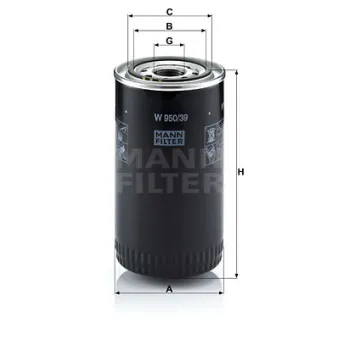 Filtre à huile MANN-FILTER W 950/39 pour SCANIA L,P,G,R,S - series P280 - 280cv
