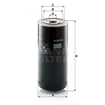Filtre à huile MANN-FILTER W 962/28 pour DAF F 2800 FAD 2825 DKV - 288cv