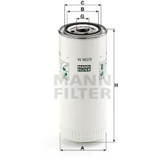Filtre à huile MANN-FILTER W 962/8 pour DAF F 2800 FAG 2800 DKV,FAR 2804 DKXE,FAS 2803 DKXE,DKSE,DKV - 288cv