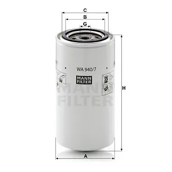 Filtre de liquide de refroidissement MANN-FILTER WA 940/7 pour BMC PROFESSIONAL 522 HHX - 224cv