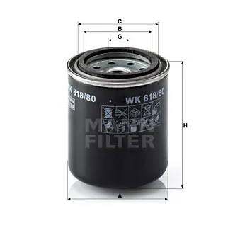 Filtre à carburant MANN-FILTER WK 818/80 pour MITSUBISHI Canter (FE5, FE6) FG6-109 - 110cv