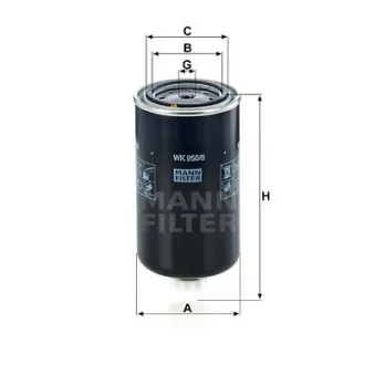 Filtre à carburant MANN-FILTER WK 950/6 pour IVECO STRALIS AD 260S35, AT 260S35, AD 260S36, AT 260S36 - 352cv