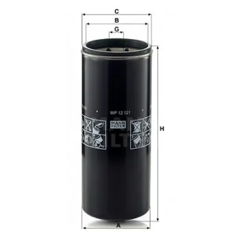 Filtre à huile MANN-FILTER WP 12 121 pour KING LONG XMQ XMQ6127 - 400cv