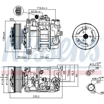 Compresseur, climatisation NISSENS 89529 pour AUDI A4 3.0 - 218cv