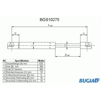 BUGIAD BGS10275 - Vérin de hayon, de coffre